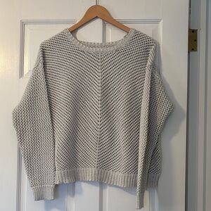 RACHEL Rachel Roy Light Gray Open-Knit Crewneck Sweater
